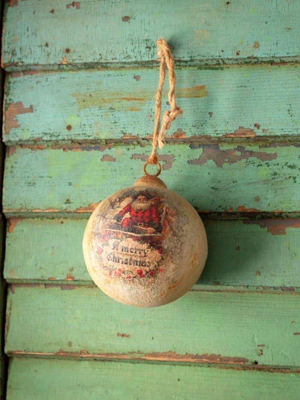 Merry Christmas Santa 6" Metal Ball Ornament NEW